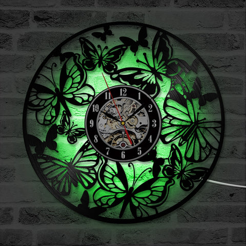 LED Butterfly Vinyl 7 Color Changing 3D Clock