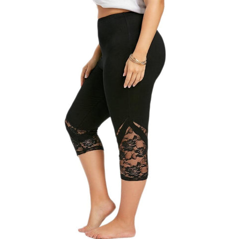 Plus Size Black Lace Patchwork Leggings