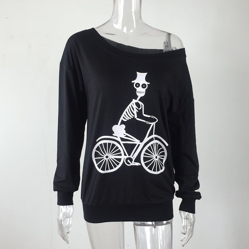 Off The Shoulder Skeleton Bike Long Sleeve Top
