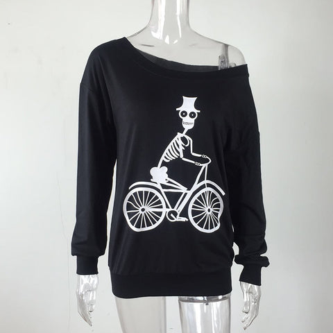 Off The Shoulder Skeleton Bike Long Sleeve Top