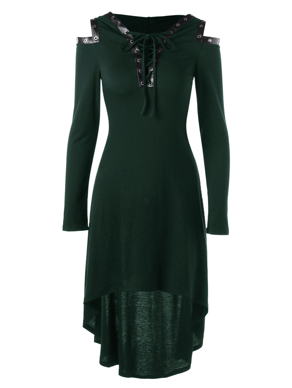 Lace up Long Sleeve Hooded Gothic Dress