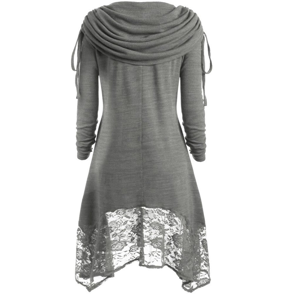 Plus Size Long Sleeve Gothic Lace Pullover Shirt
