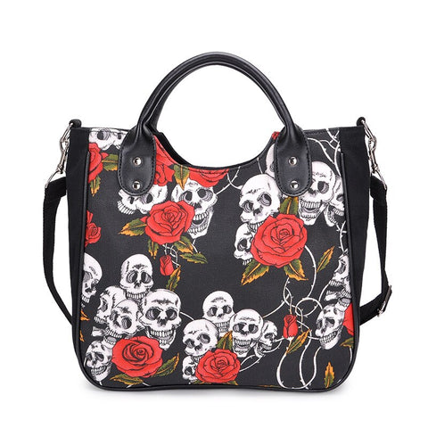 Black Gothic Style Skull Rose Purse Bag