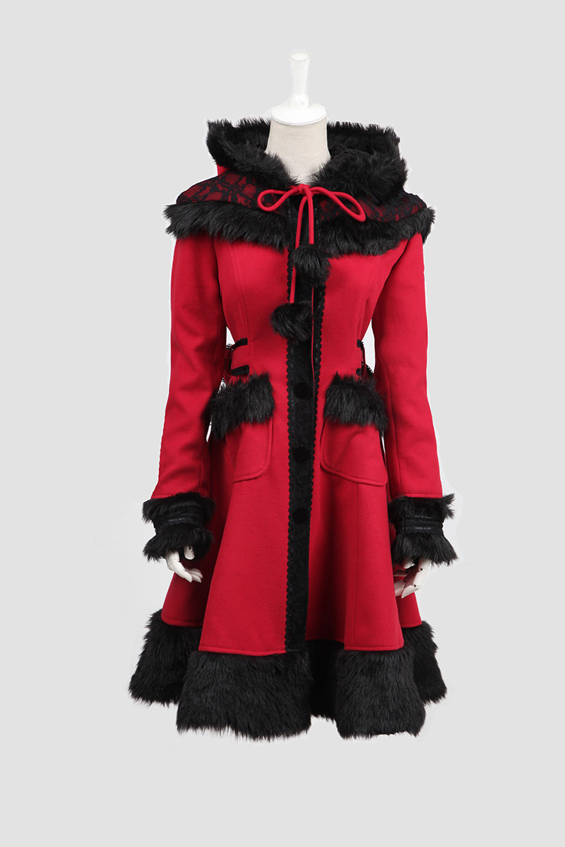 Gothic Lolita Style Retro Red Shawl Long Coat