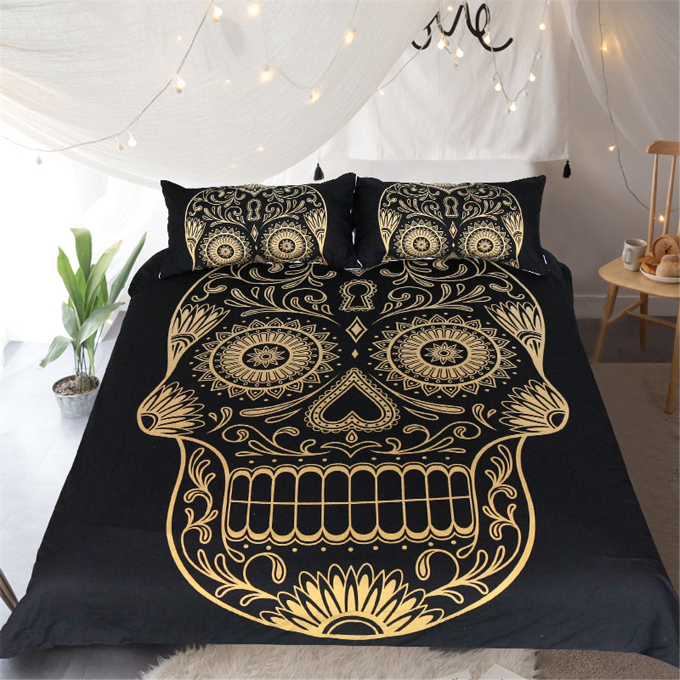 Dark Blue Mandala Golden Skull Bedding