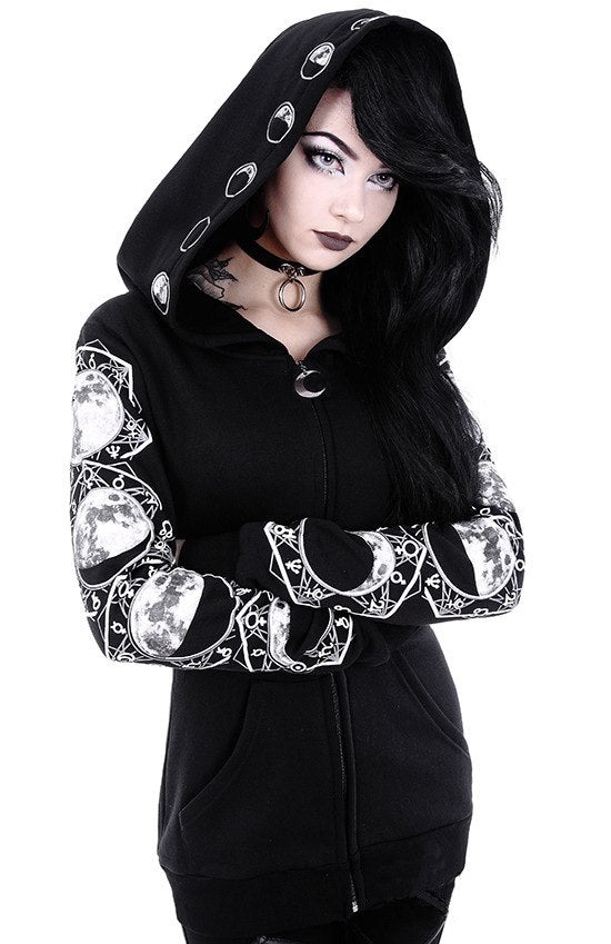 Moon Phases Long Sleeve Hooded Sweatshirt