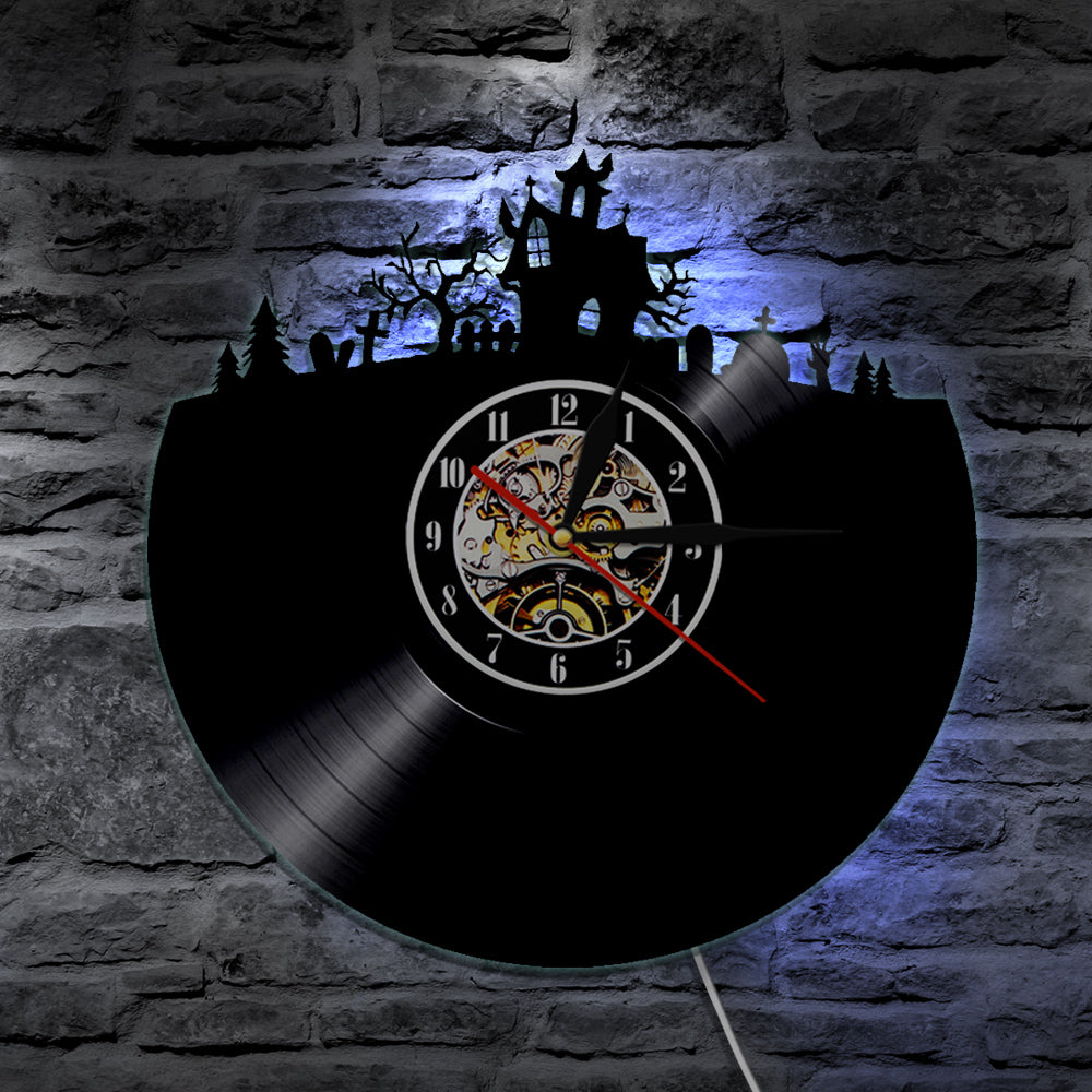 7 Color 3D LED Haunted House Vinyl Wall Clock