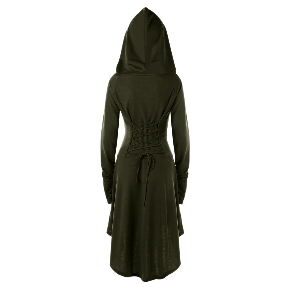 Gamiss Gothic Women Lace Up Hooded Dress
