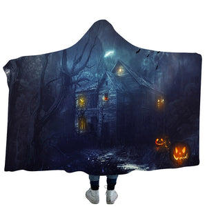 Halloween Haunted House Hooded Blanket