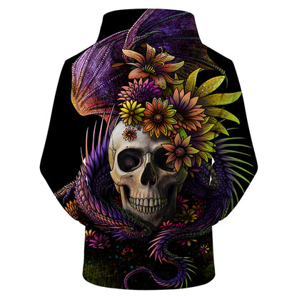 SunimaArt 3D Flowery Skull Pullover Hoodie
