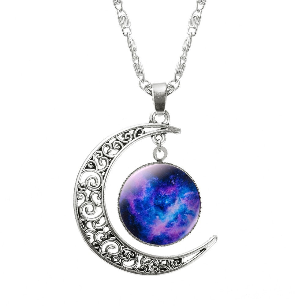 Galaxy Moon Pendant Choker Necklace