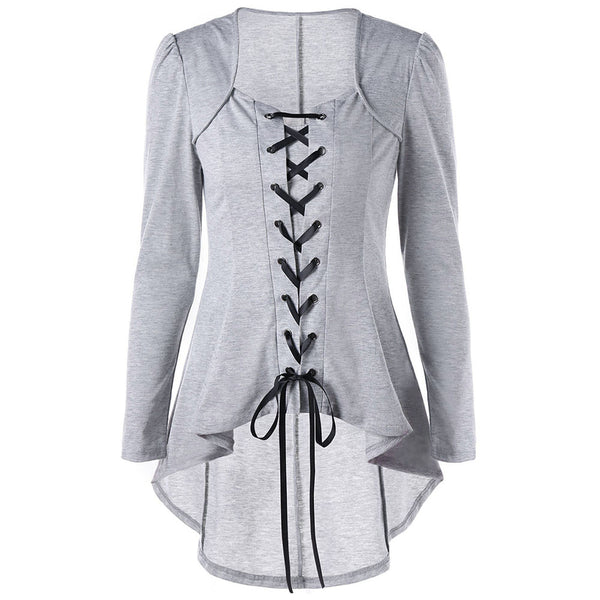 Gothic Style Lace Up Square Neck Style Shirt