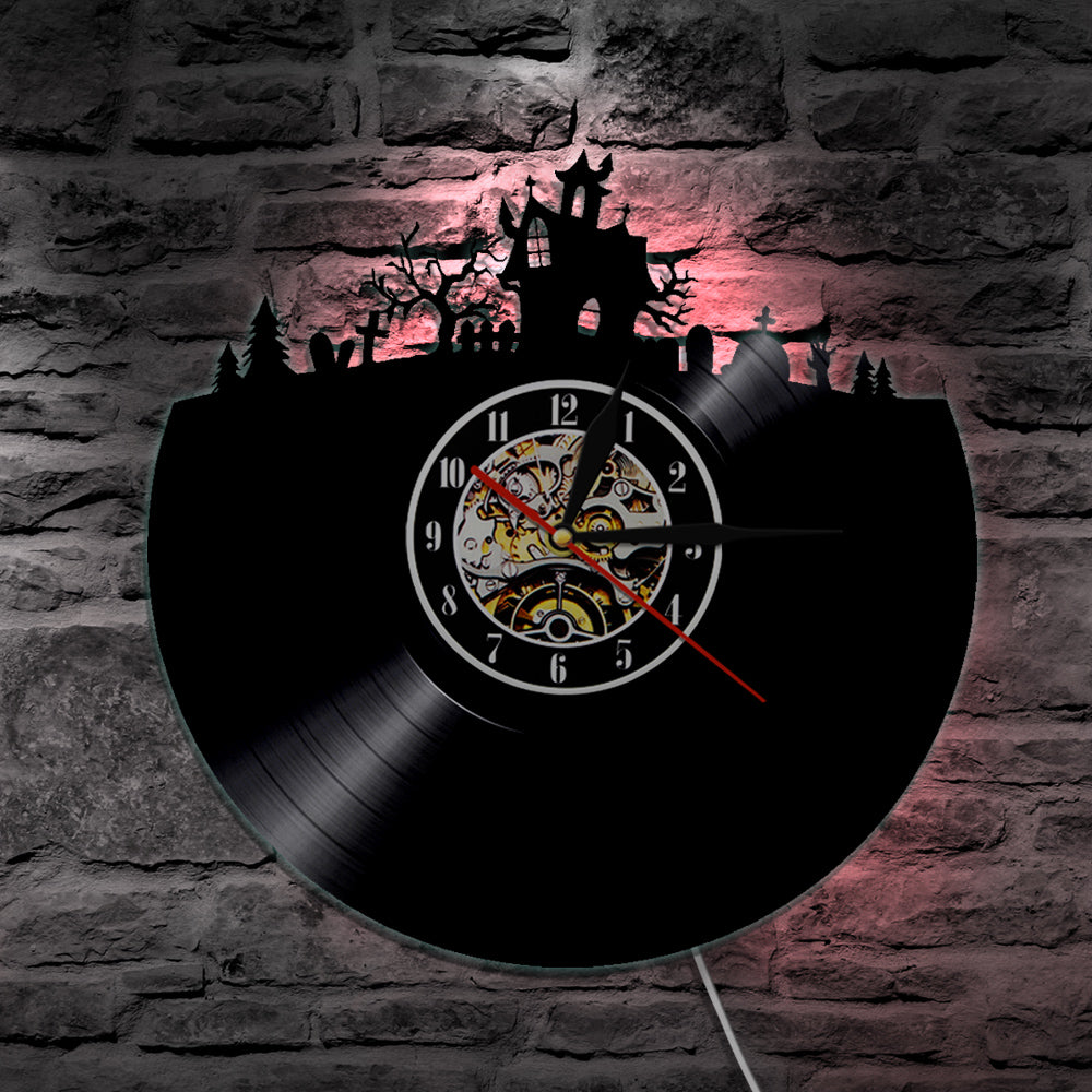 7 Color 3D LED Haunted House Vinyl Wall Clock