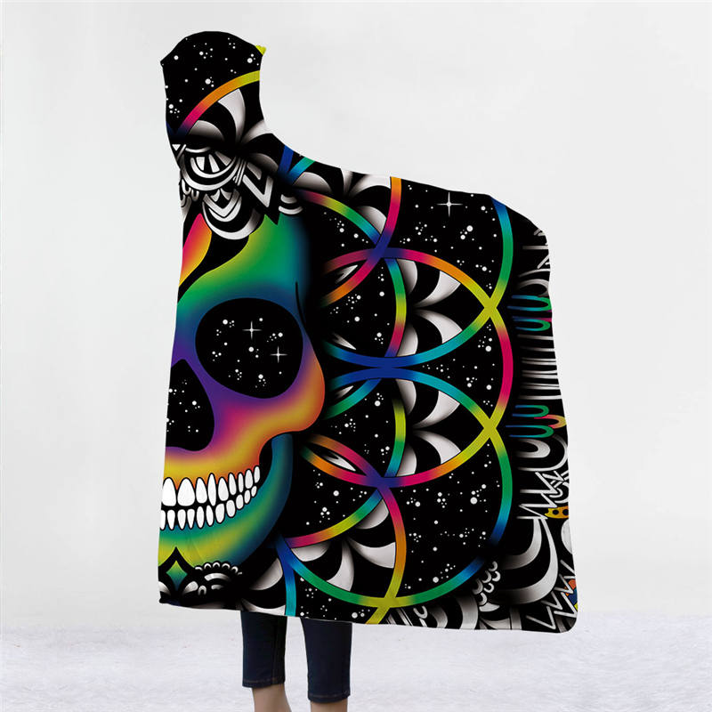 Colored Galaxy Skull Hooded Blanket