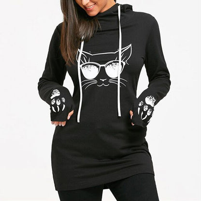 Cat Printed Slim Hoodie Sweatshirt
