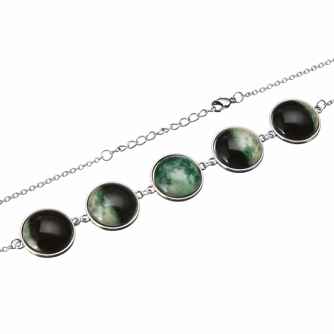 Luminous Dome Cabochon Glow In The  Dark Lunar Moon Phase Necklace