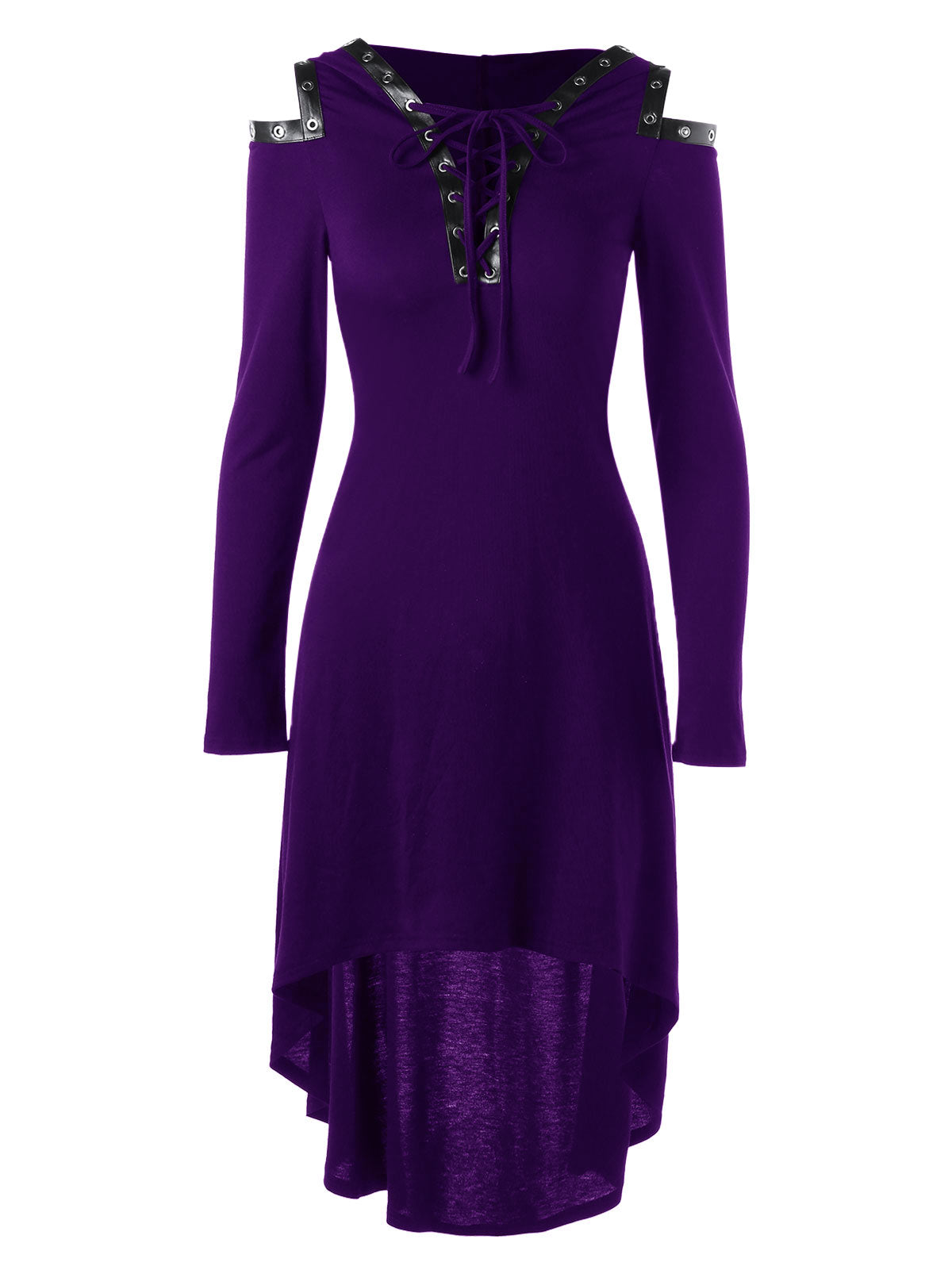 Lace up Long Sleeve Hooded Gothic Dress