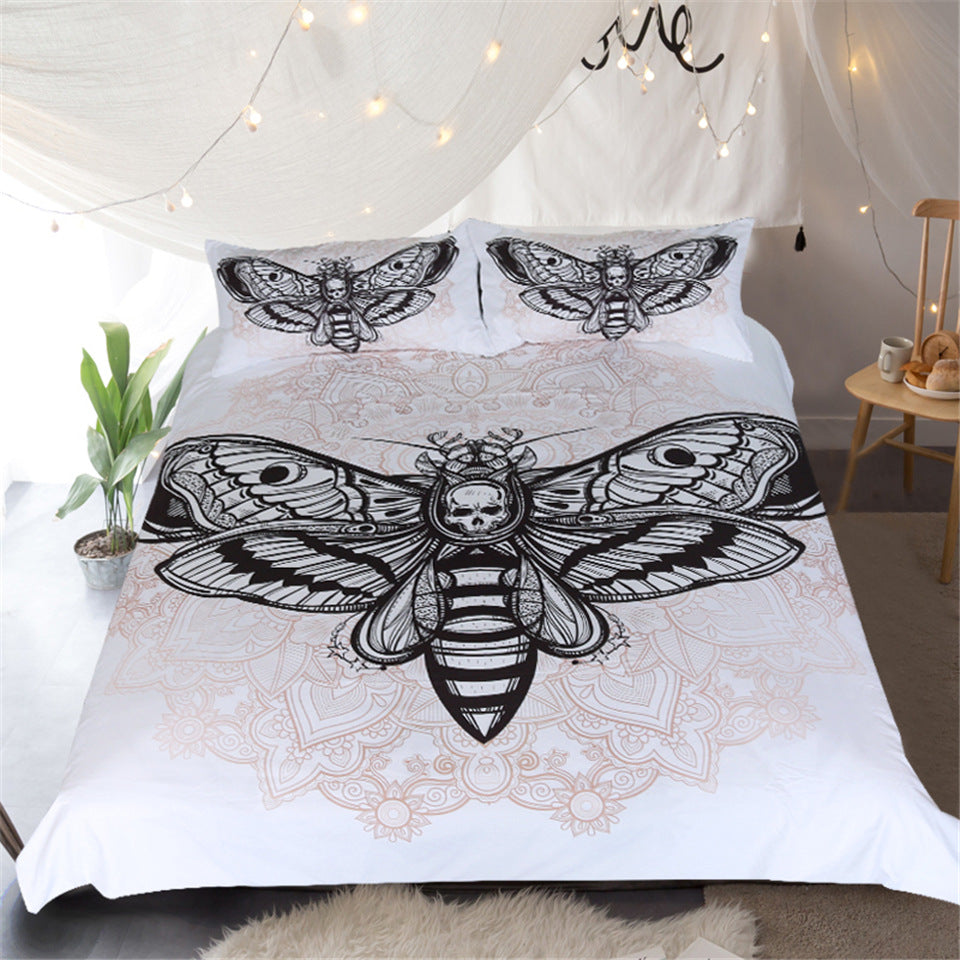 3pc Duvet Butterfly Skull Head Bedding Set