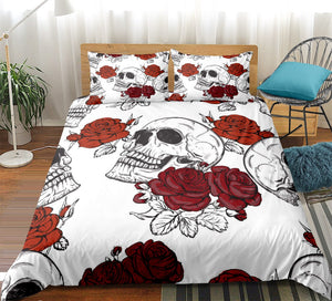 3D Print 3pc Skull Floral Bedding Set