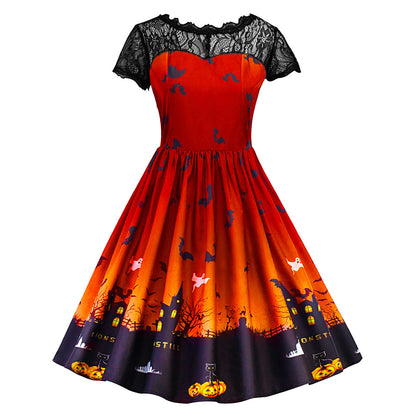 Halloween Print Pumpkin Vintage Dress