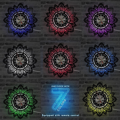 LED Flower Home Vinyl 7 Color Changing 3D Clock