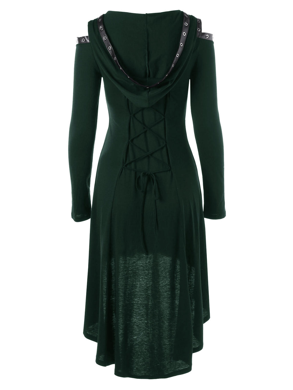 Lace up Long Sleeve Hooded Gothic Dress