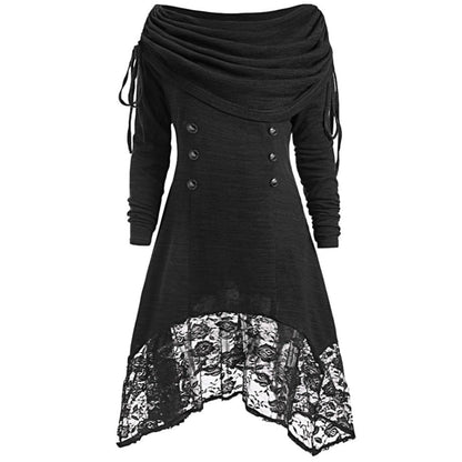 Plus Size Long Sleeve Gothic Lace Pullover Shirt
