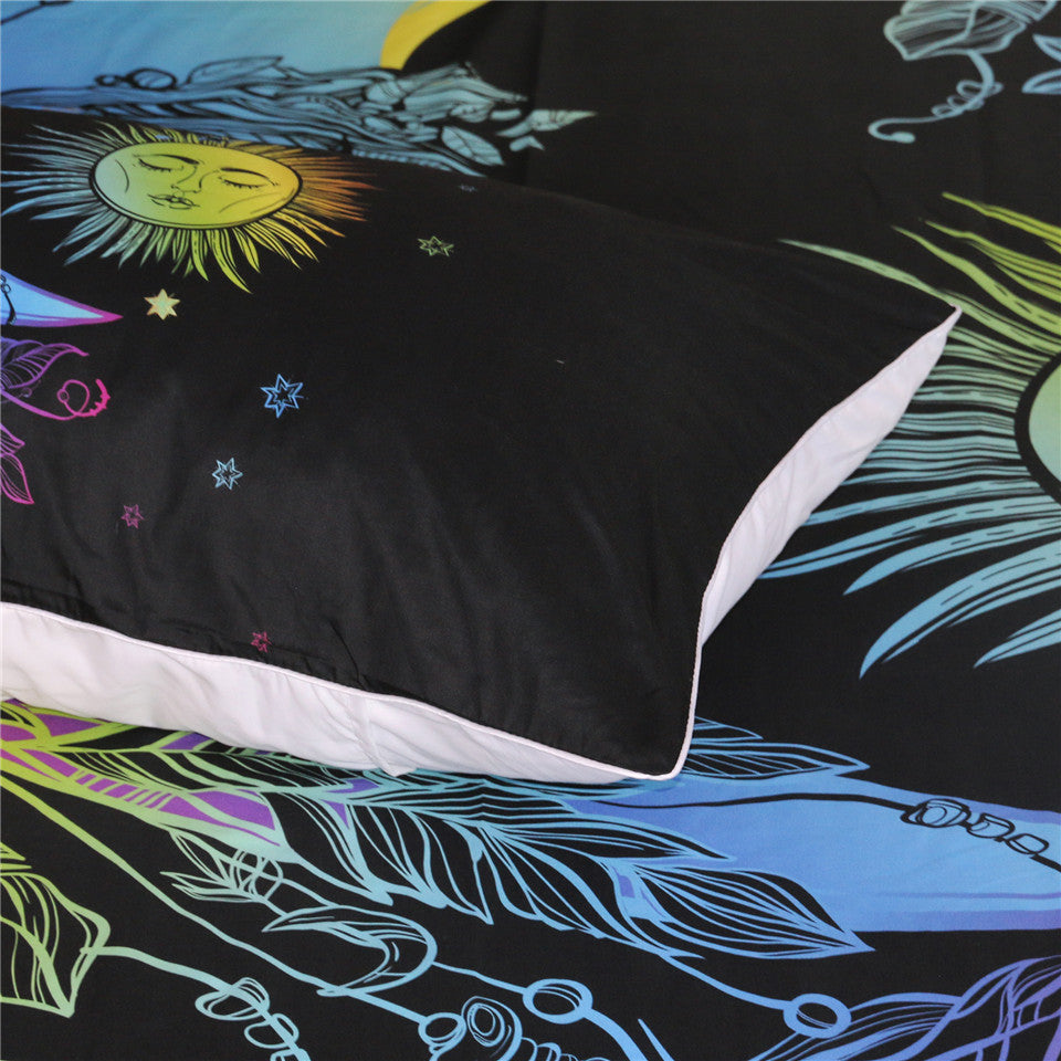 Sun Moon Colorful Duvet Cover 3pc Bedding Set