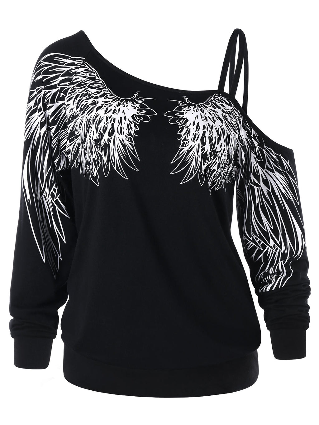 One Shoulder Wing Print Long Sleeve Top