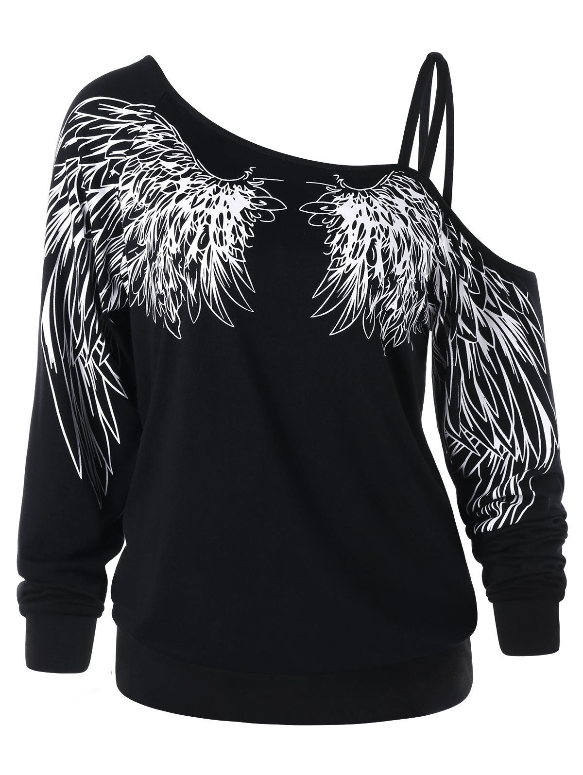 One Shoulder Wing Print Long Sleeve Top