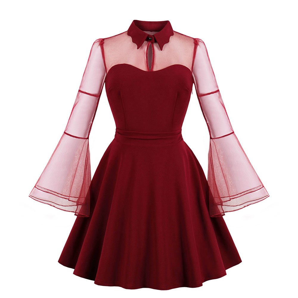 Gothic See Through Flare Sleeve Mini Dress