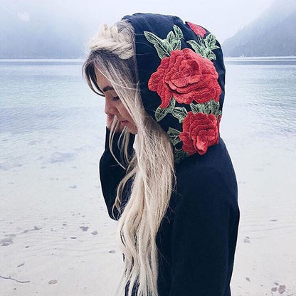 Floral Roses Hooded Long Sleeve Shirt