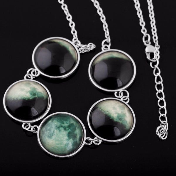Luminous Dome Cabochon Glow In The  Dark Lunar Moon Phase Necklace