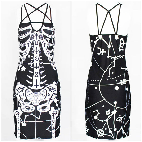 Skeleton Print Gothic Dress