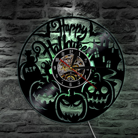7 Color 3D LED Happy Halloween Luminous Wall Clock