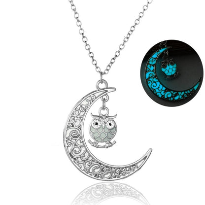 Glow in the Dark Moon & Owl Necklace