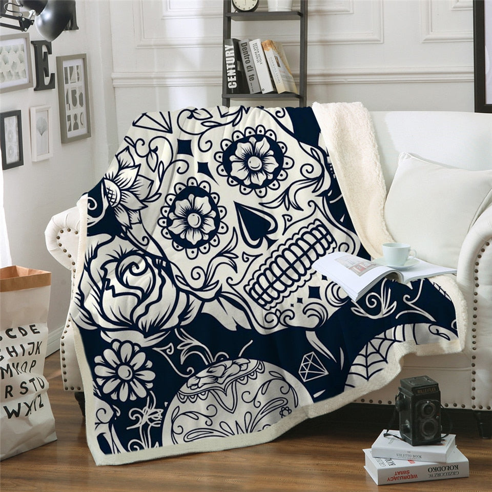 Sugar Skull Floral Gothic Throw Blanket