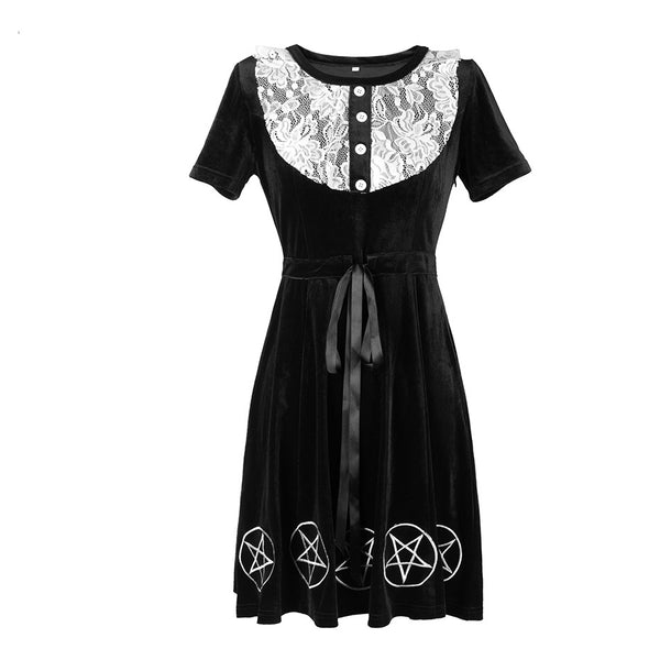 Rosetic Gothic Lace Pentegram Mini Dress