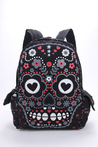 Sugar Flower Printed Skull Gothic Punk Backpack Bag