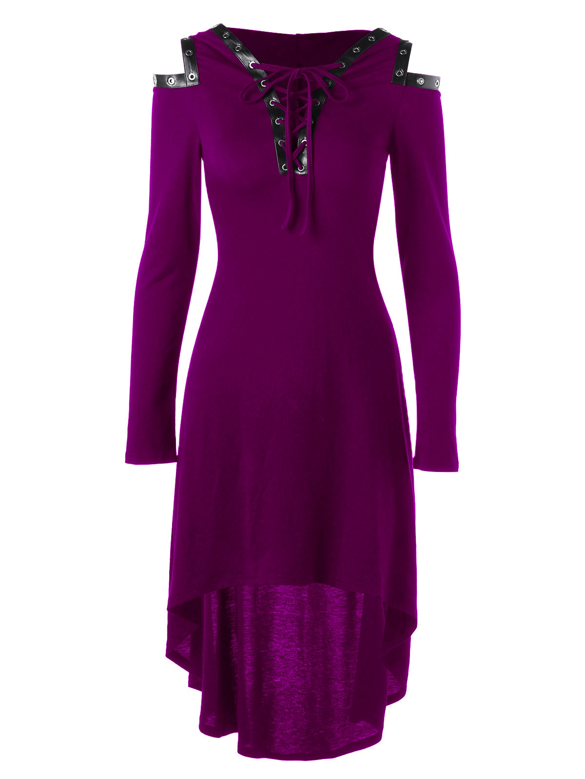 Lace up Long Sleeve Hooded Gothic Dress
