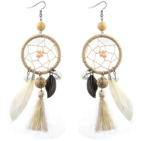 Bohemia Leaf Feather Dreamcatcher Earrings