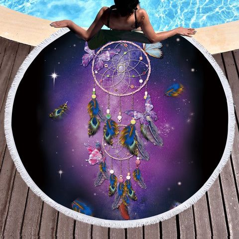 Dream Butterfly Dreamcatcher Round Beach Towel