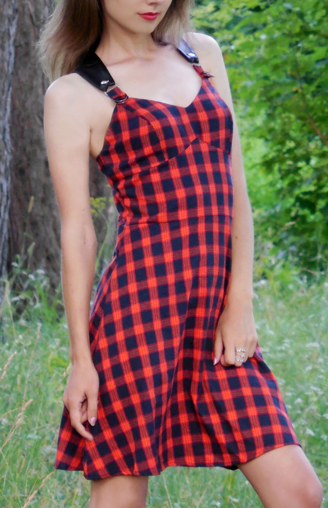 Plaid A-Line Gothic Spaghetti String Dress
