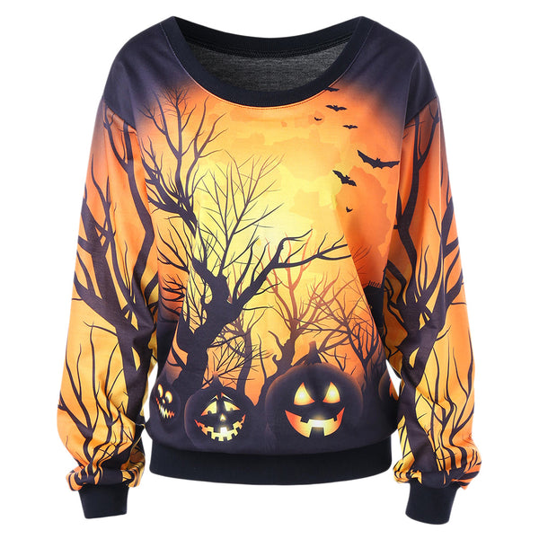 Skew Neck 3D Print Halloween Sweatshirt