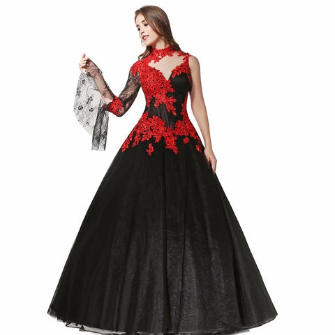 Black and Red Gothic Lace Wedding Dress