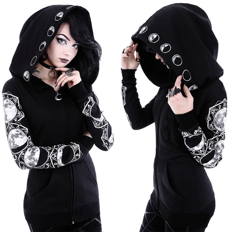 Moon Phases Long Sleeve Hooded Sweatshirt
