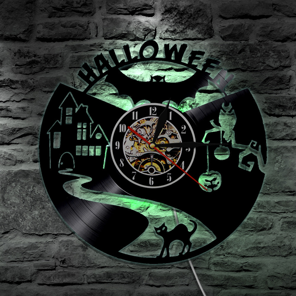 7 Color 3D LED Creepy Halloween Vinyl Wall Clock