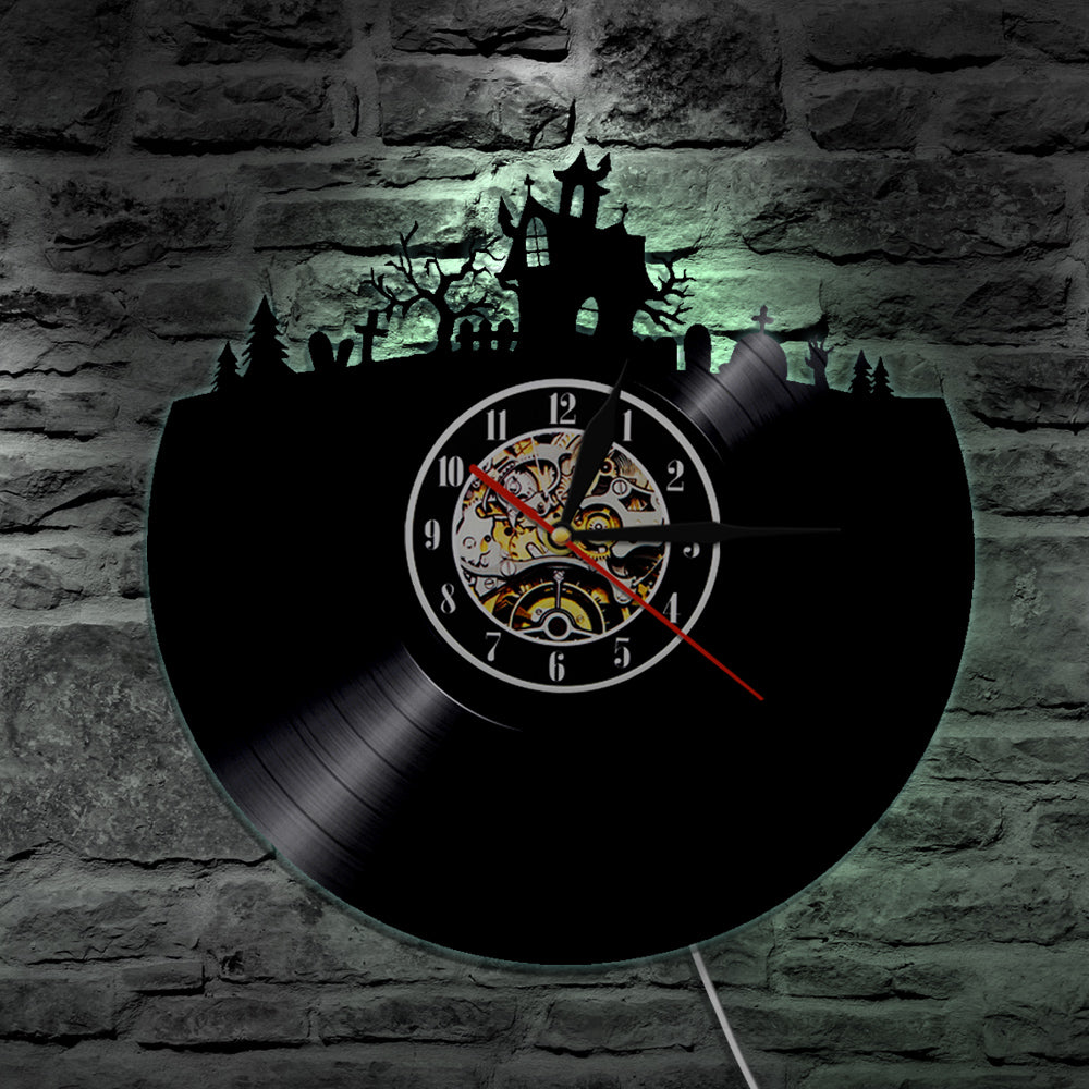 7 Color 3D LED Haunted House Vinyl Wall Clock