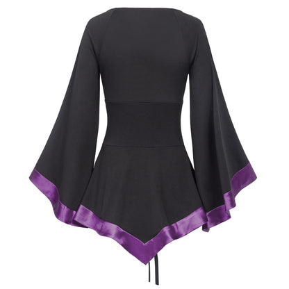 Flared Sleeves Loose Lace Up Gothic Top