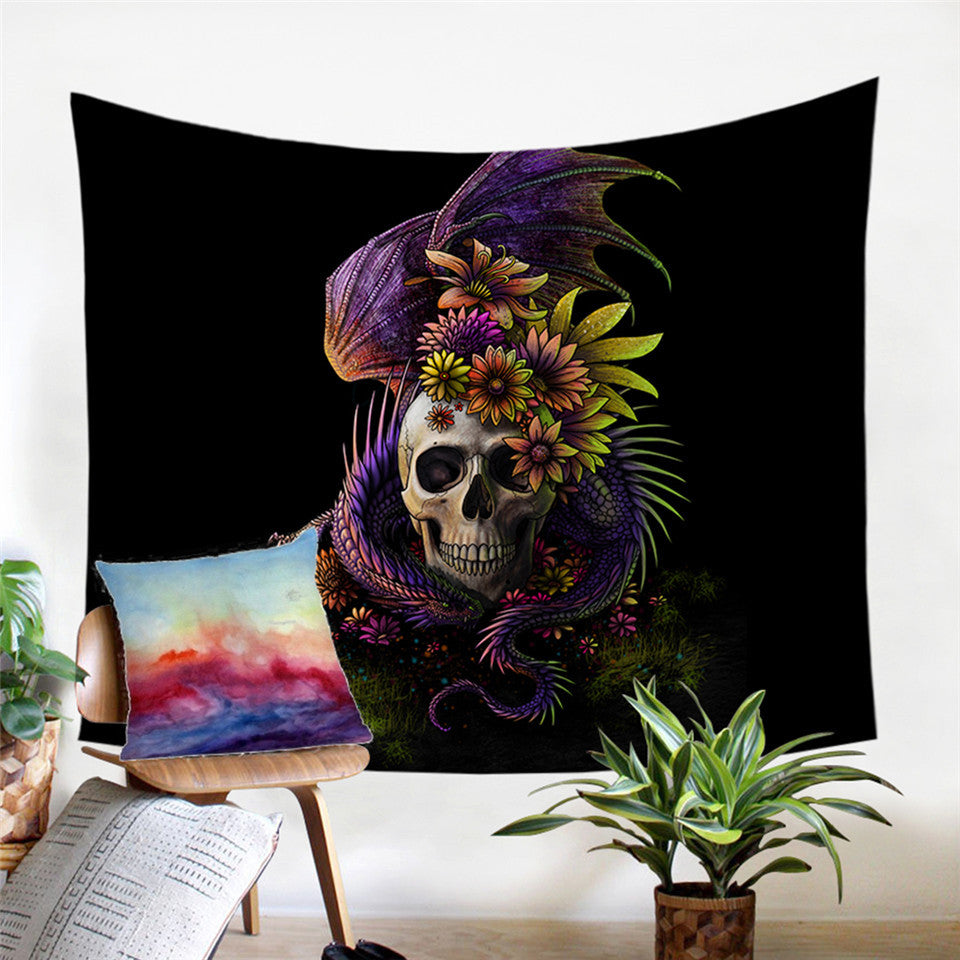 Flowery Skull by SunimaArt Microfiber Decorative Wall Tapestry